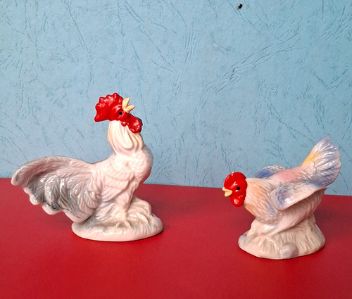 Vintage porzellan hahn henne - porzellan,