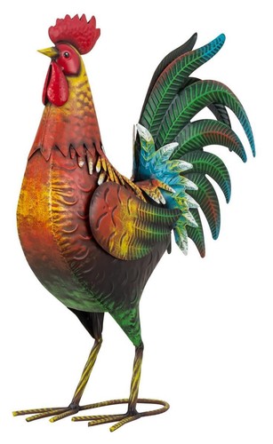 Bunte hahn figur metall - hahn, 39cm