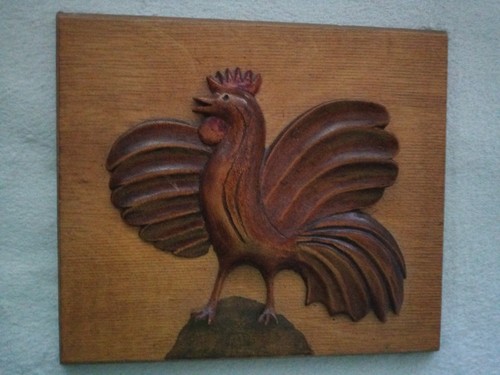 Wandbild aus holz hahnfigur - wandbild,