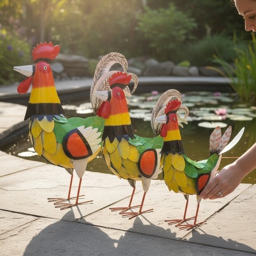 Hühner gartenfigur 3er - 3er, set