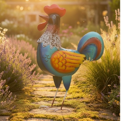 Hahn gartenfigur blau metall - hahn,