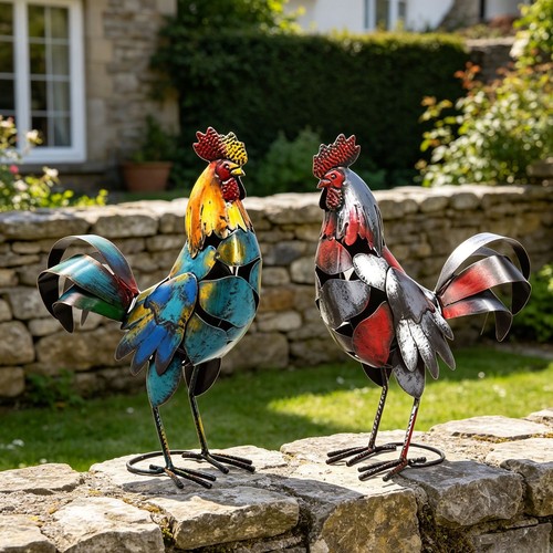 Gartenfigur hahn aus metall - gartenfigur,